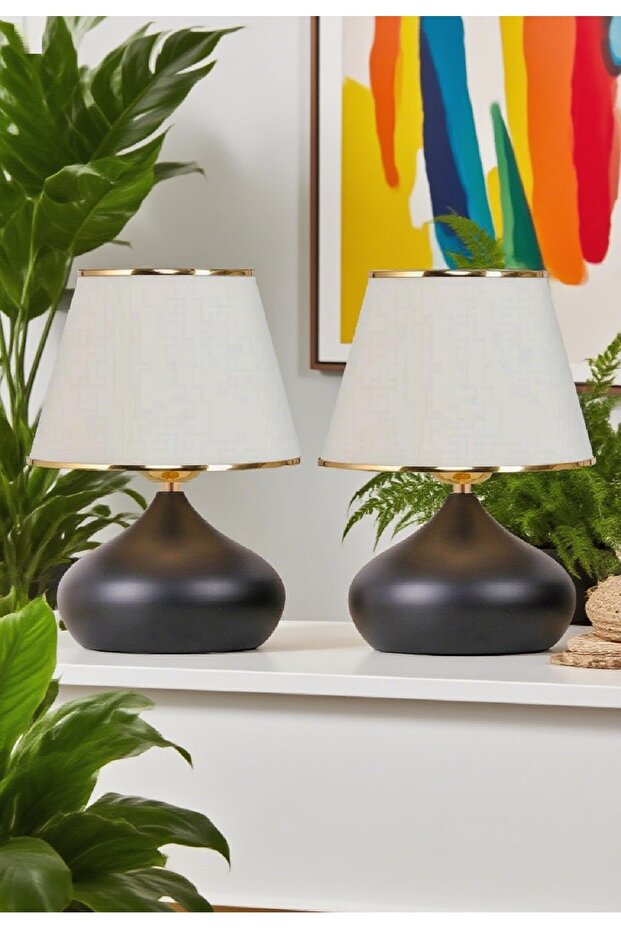 2 Pcs Ellipse Table Lamp Shade Metal Body Fabric Head Lighting
