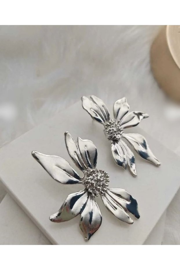 Silver Half Flower Big Women's Earrings