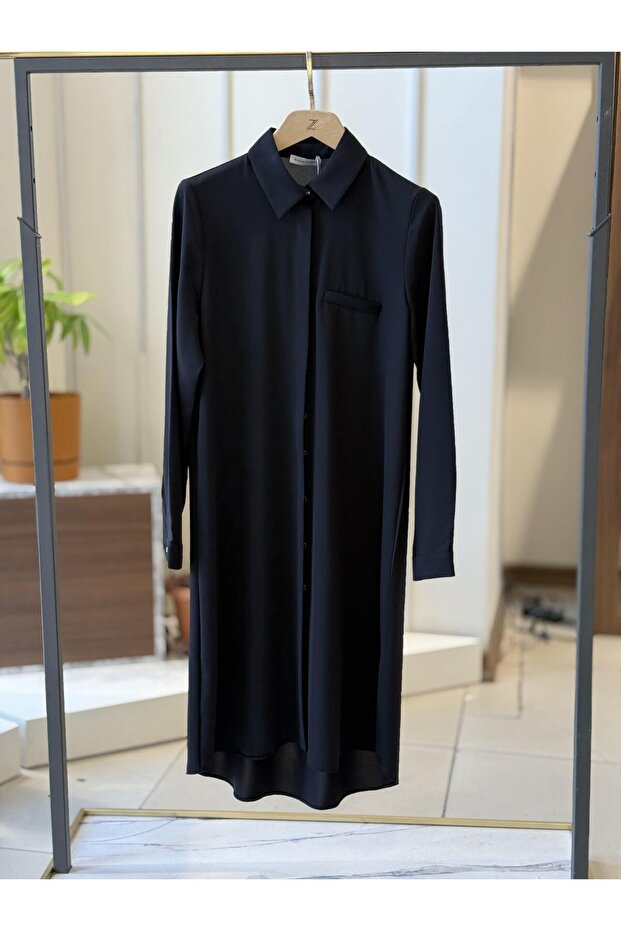 Esilastore Hidden Button Detailed Tunic Black