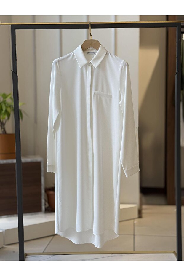 Esilastore Hidden Button Detailed Tunic Ecru
