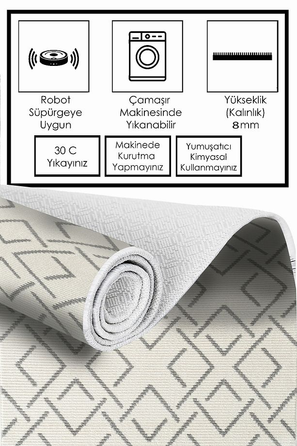 DİJİTAL BASKILI Kaymaz Taban Yıkanabilir Modern Mutfak Halısı Salon Halısı Yolluk - 5