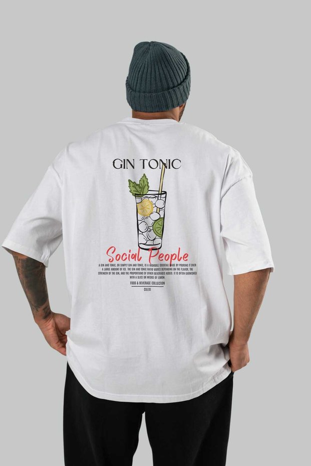Gın Tonic Cocktail Printed Oversize T-Shirt Men Women 100% Cotton Crew Neck T-Shirt