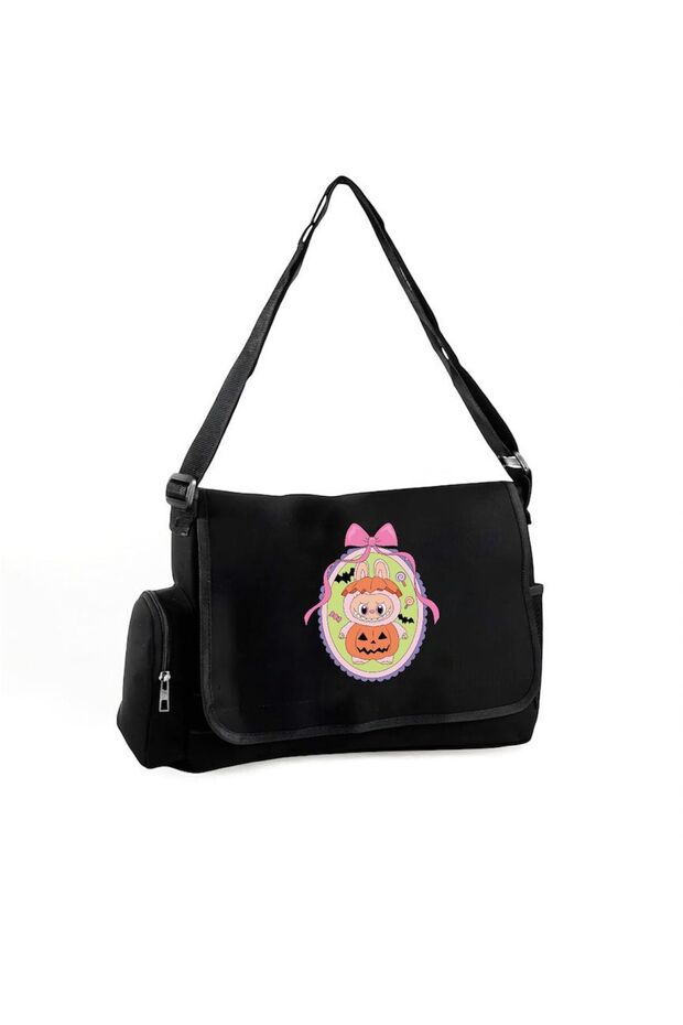 Black Labubu Halloween Concept Orange Pumpkin Printed Back to School Messenger Bag