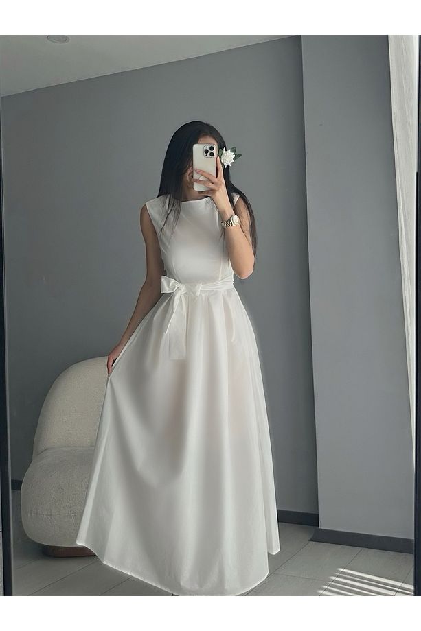 Kuşaklı kolsuz elbise - 1