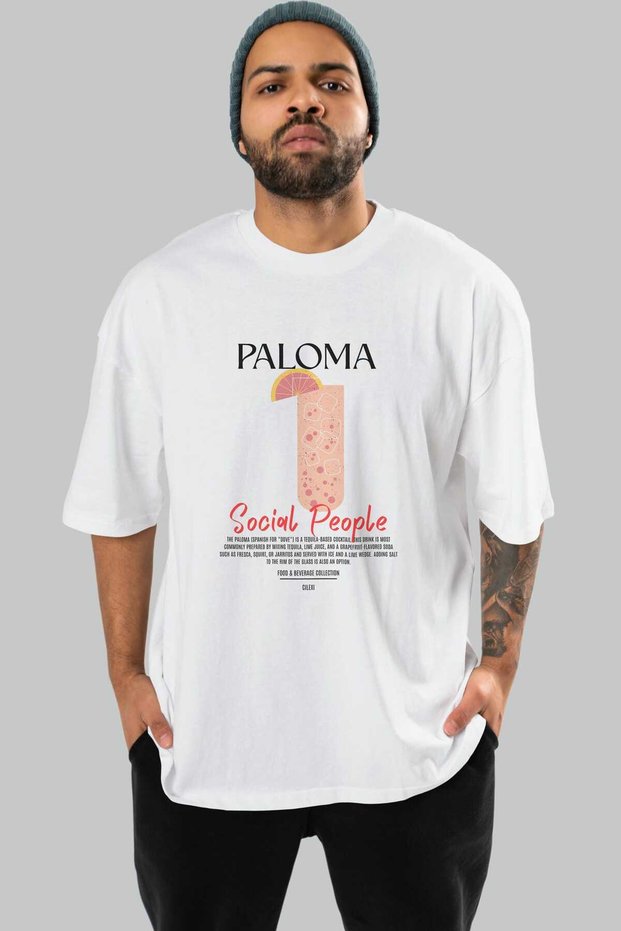 Paloma Cocktail Front Printed White Oversize T-Shirt Men's Women's 100% Cotton Crew Neck T-Shirt