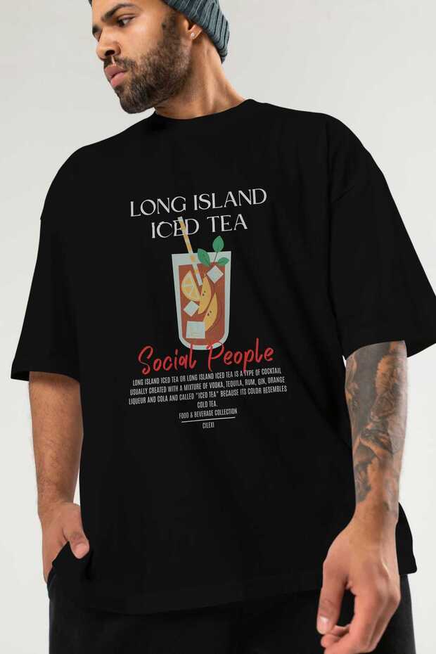 Long Island Iced Tea Cocktail Front Printed Oversize T-Shirt Men Women 100% Cotton Crew Neck Tee