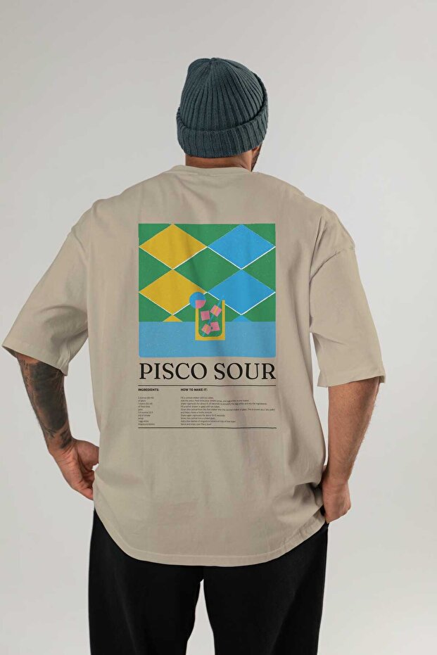 Pisco Sour Cocktail Series Back Printed Oversize T-Shirt Men Women 100% Cotton Crew Neck Tshirt