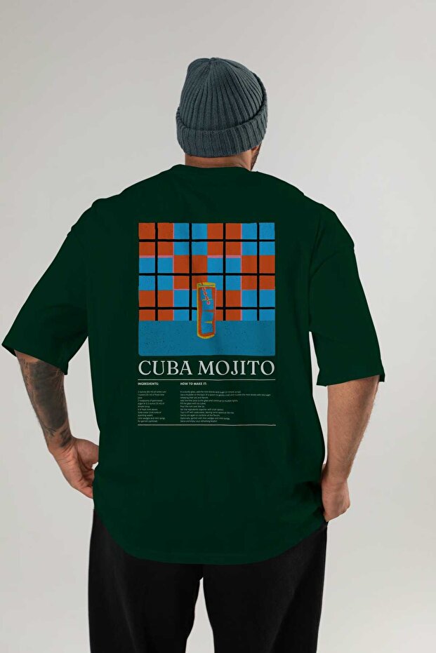 Cuban Mojito Cocktail Series Back Printed Oversize T-Shirt Men Women 100% Cotton Crew Neck Tshirt