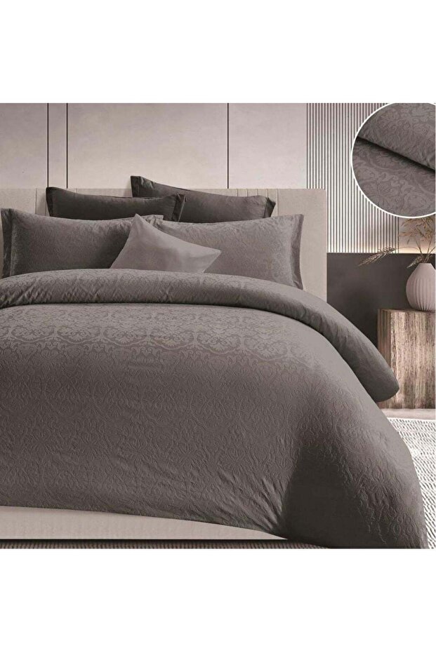 Embossed Floral Dark Grey King Size Jacquard Soft 6Pc Comforter Set