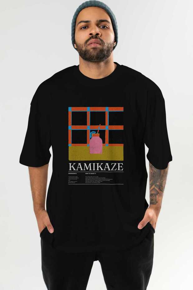 Kamikaze Cocktail Front Printed Black Oversize T-Shirt Men Women Cotton Crew Neck Tshirt