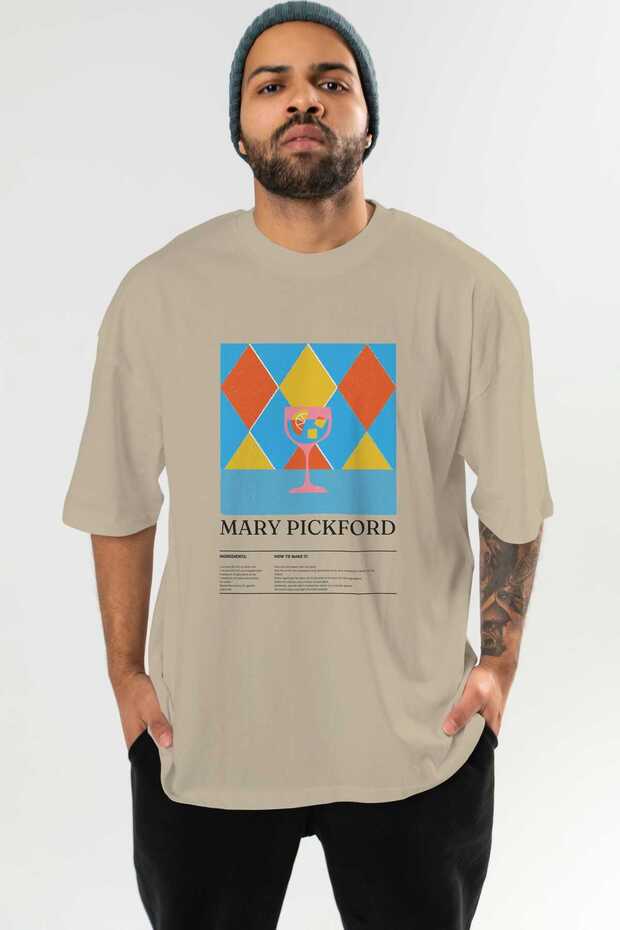 Mary Pickford Cocktail Front Printed Beige Oversize T-Shirt Men Women Cotton Crew Neck Tshirt
