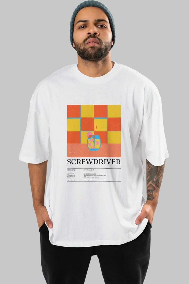 Screwdriver Cocktail Front Printed White Oversize T-Shirt Men Women Cotton Crew Neck Tshirt