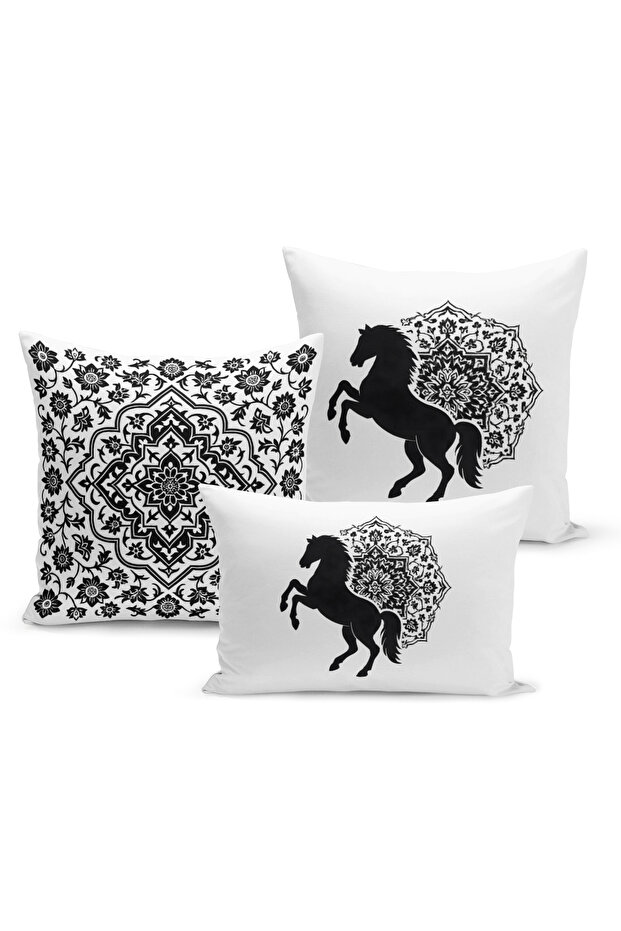 Classic Horse Series Double Sided Digital Printed Set of 3 Throw Pillow Covers (Horse)