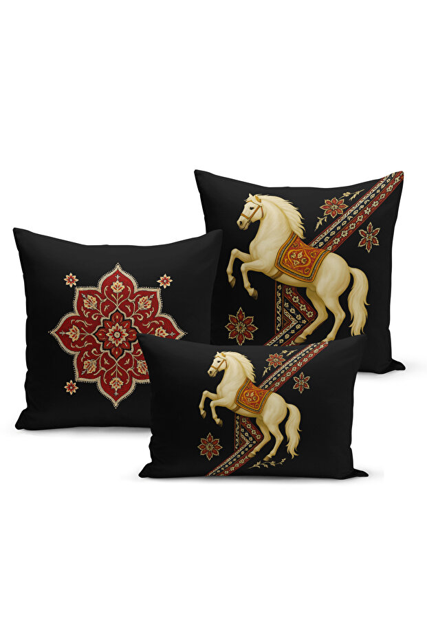 Classic Horse Series Double Sided Digital Printed Set of 3 Throw Pillow Covers (Horse)