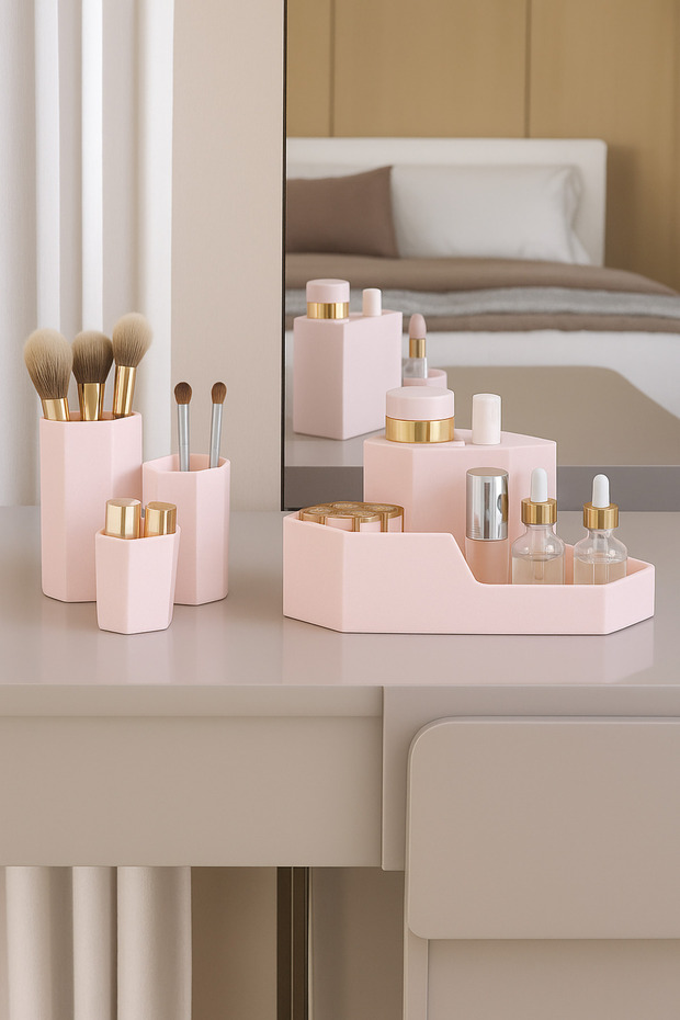 2 Pieces Makeup Jewelry Makeup Brush Cosmetic Serum Lotion Box Organizer Organizer Set Pink