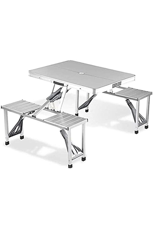 4-Person Picnic Folding Table, Height Adjustable, Portable Aluminum Camping Table, Indoor/