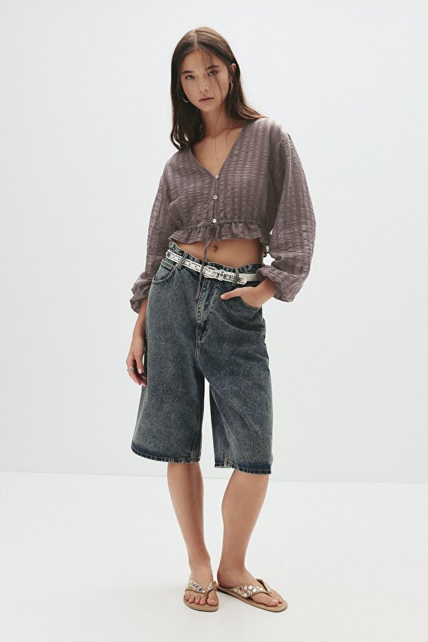 Çizgili dokulu gömlek - 3