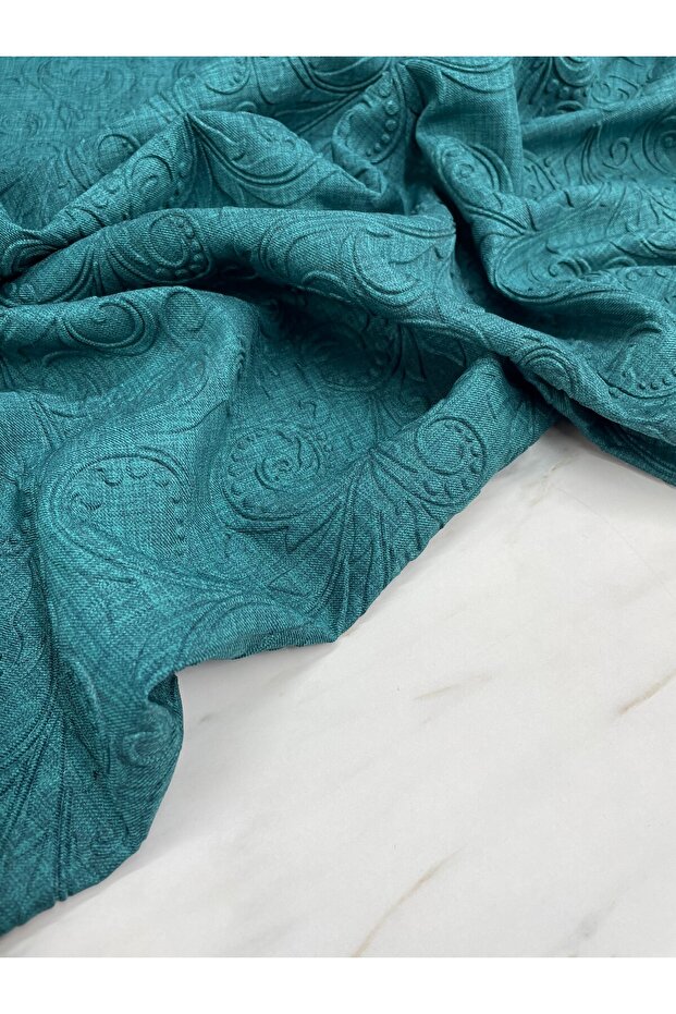 Mavi Kabartma Desenli Eteklik Ceketlik Elbiselik Keten Kumaş ÜRÜNÜMÜZ ADET OLARAK SATILIR 1 ADET 1 M - 2