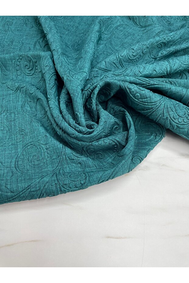 Mavi Kabartma Desenli Eteklik Ceketlik Elbiselik Keten Kumaş ÜRÜNÜMÜZ ADET OLARAK SATILIR 1 ADET 1 M - 3