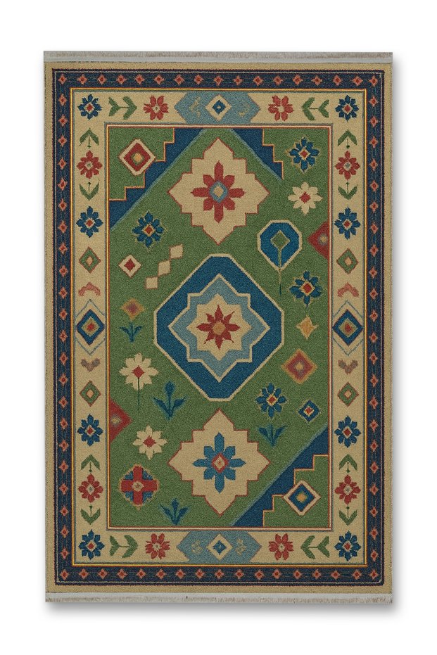 Mosso Green Themed Traditional Tumbled Patterned Woven Base Vintage Decorative Carpet Mosso135Green