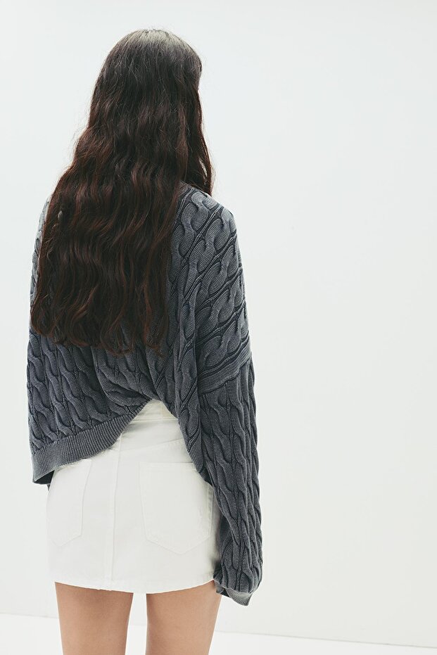 Distressed denim mini etek - 3