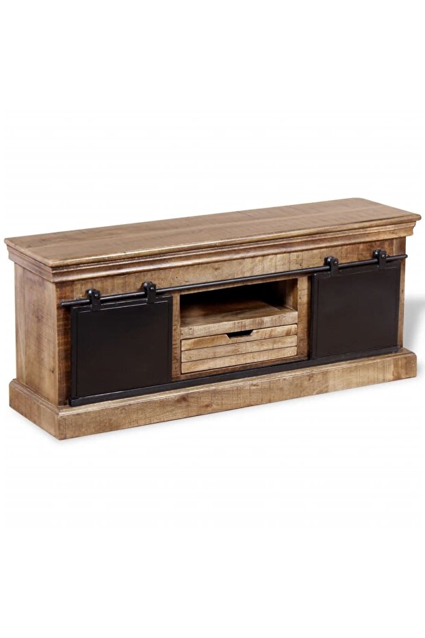 TV Cabinet with 2 Sliding Doors Solid Mango Wood 110x30x45 cm