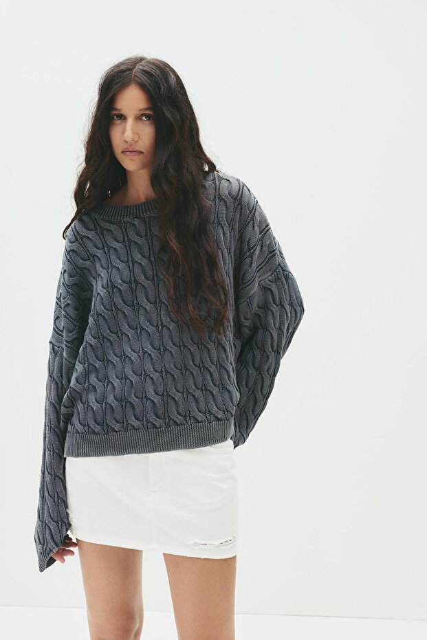 Distressed denim mini etek - 4