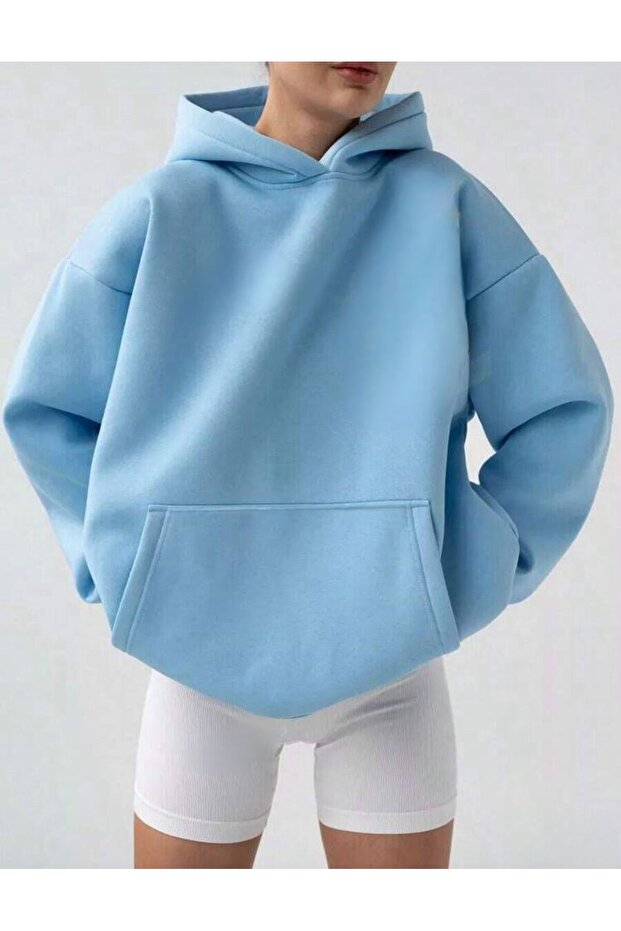 Light Blue Hooded Kangaroo Pocket Sweatshirt Hodie