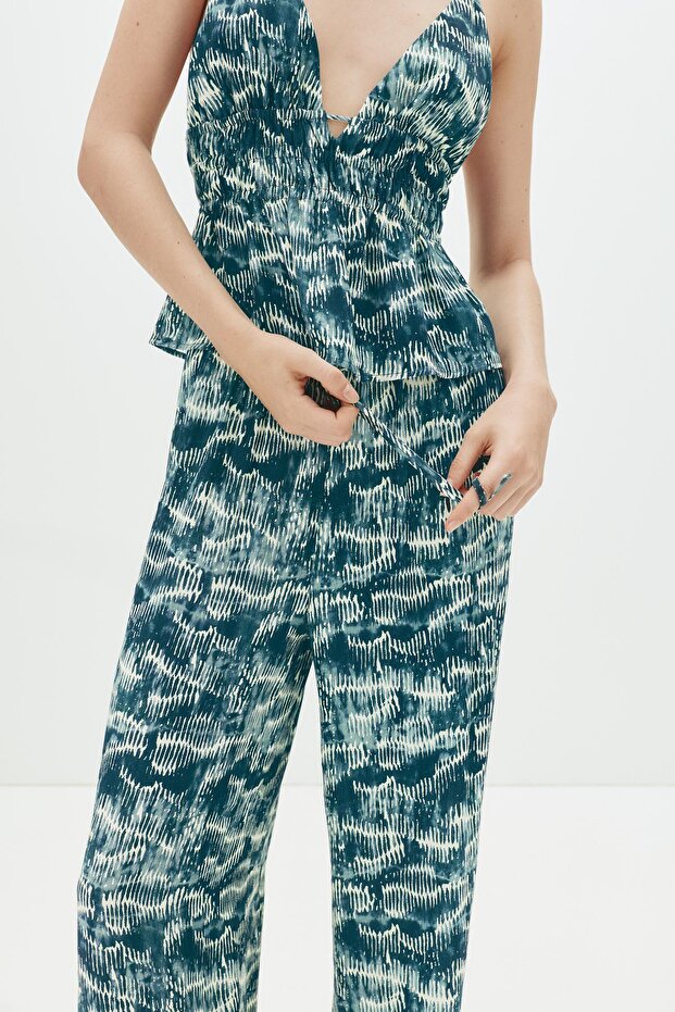 Desenli dökümlü pantolon - 5