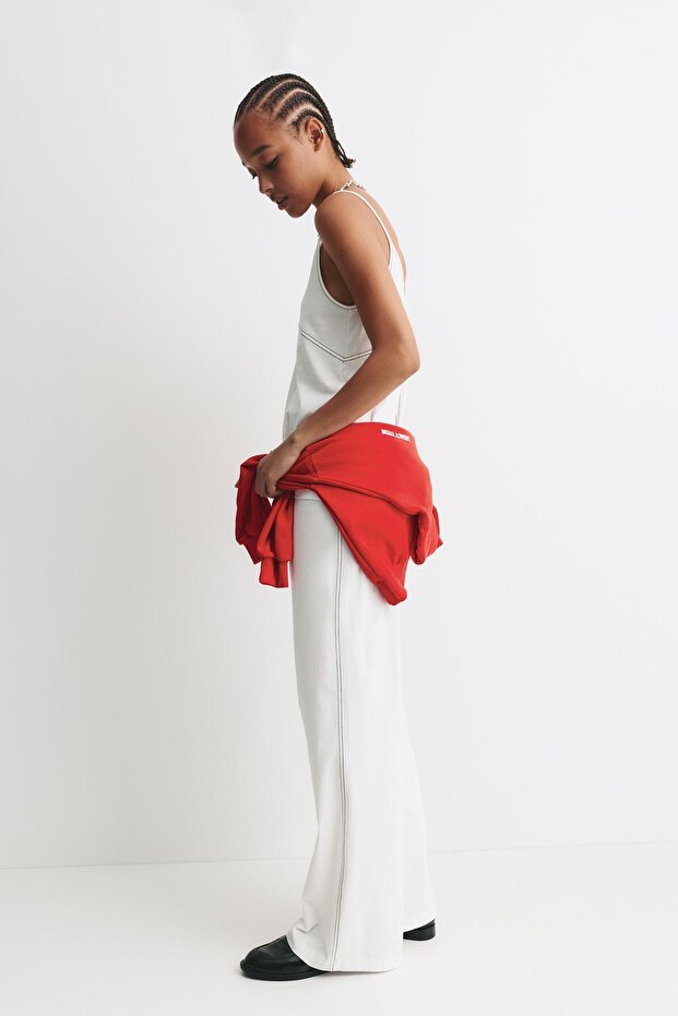 Kontrast dikişli geniş paça eşofman altı - 4