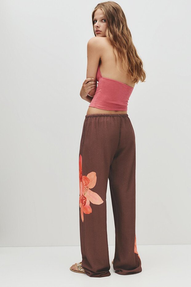 Çiçekli dökümlü pantolon - 4