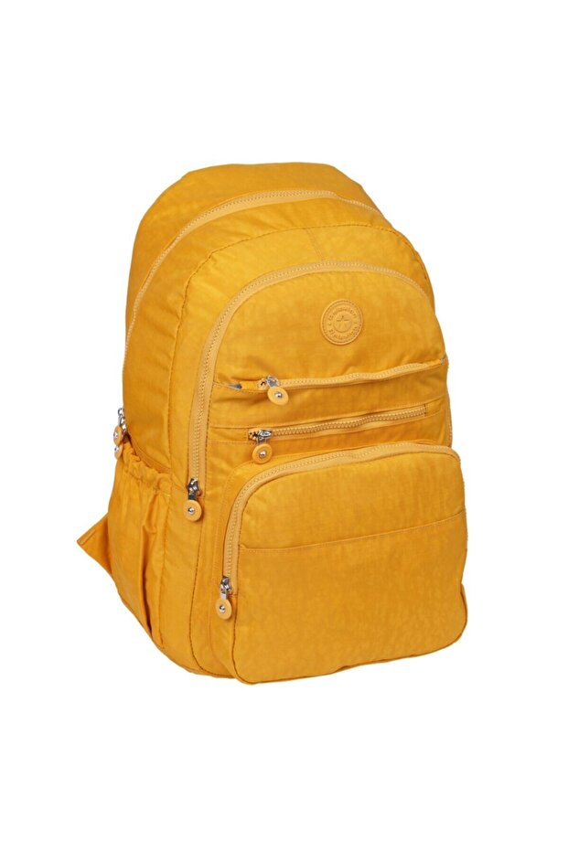 Waterproof Crinkle Fabric Backpack Mustard Color