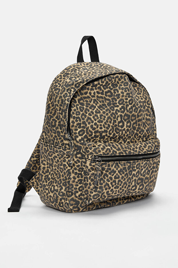 Leopar desenli kanvas sırt çantası - 2