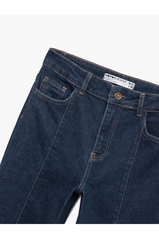 Pamuklu Yüksek Bel Dar Kalıp İspanyol Paça Jean Pantolon - Flare Jeans - 6