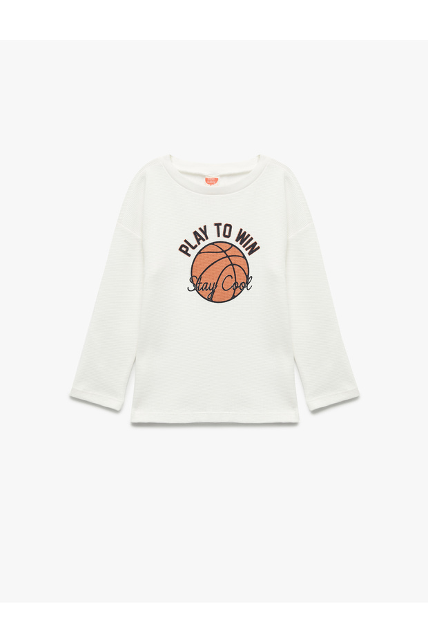 Basketball Printed Long Sleeve Crew Neck Cotton T-Shirt