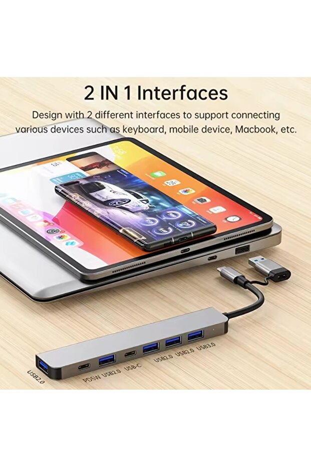 1 TO 7 USB Çoğaltıcı Çoklayıcı USB Type-C Hub Port Adaptör - 6