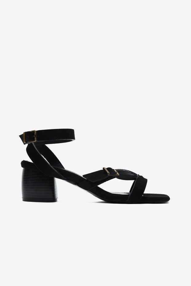Florante Black Suede Women's Shoes with Ankle Strap Detail, Pack of Block Heel
