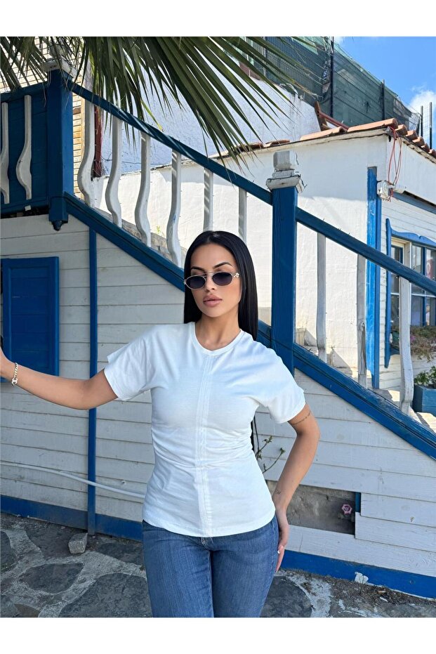 White Viscose Side Gathered Blouse