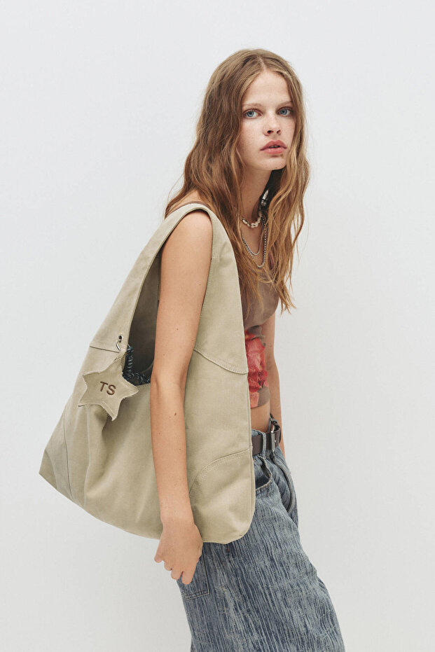 Süslemeli kanvas tote çanta - 1