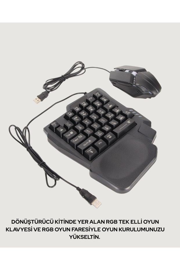 RGB Klavye + Mouse + Dönüştürücü Seti – Mobil Oyunlarda Üstün Kontrol - 4