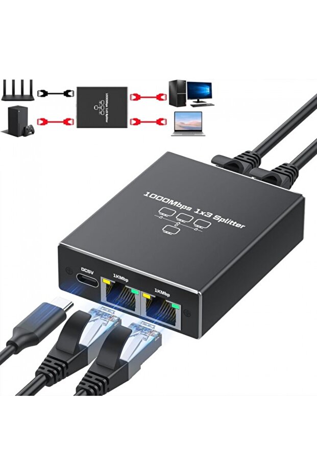 Ethernet çoklayıcı Splitter 1 giriş 3 Çıkış RJ45 Gigabit 1000 Mbps - 4