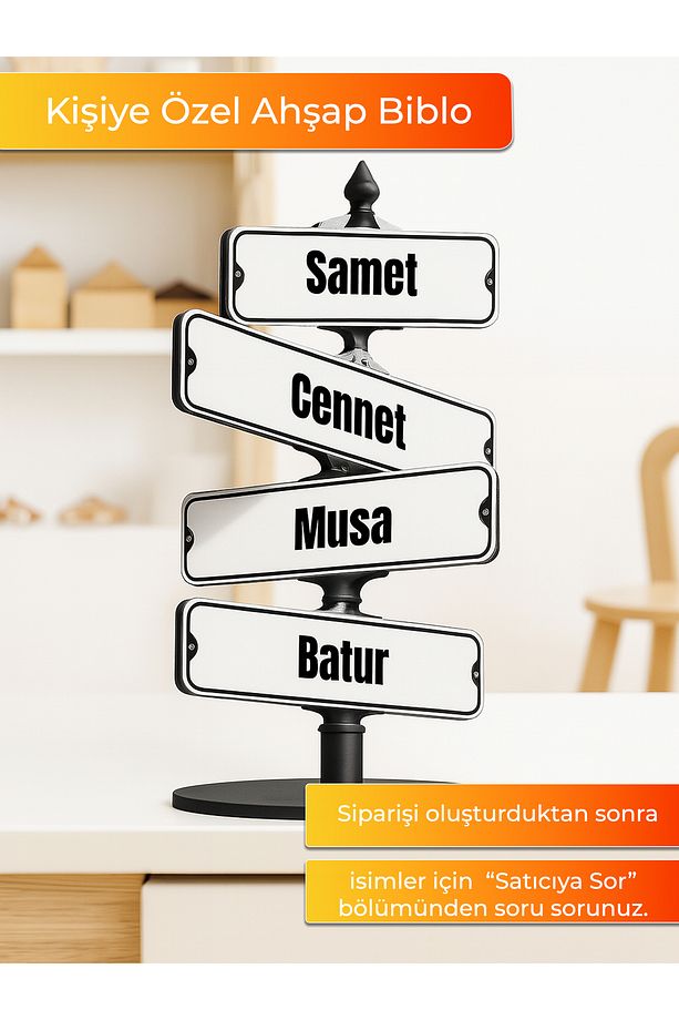 Kişiye Özel İsimli Yön Tabelası Tasarımlı Ahşap Biblo – Masaüstü Dekor - 1