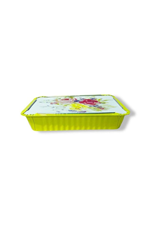 علب طعام قصدير حجم وسط مع غطاء لون اصفر (8حبة)