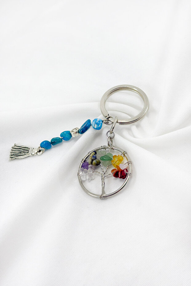 Tree of Life Keychain with Natural Stones, Gift Keychain
