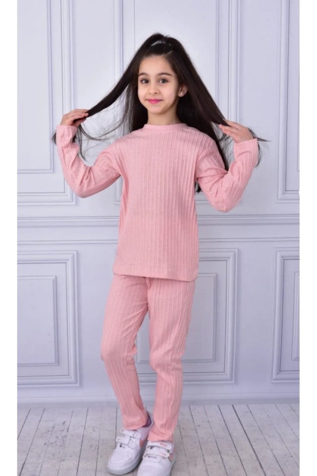 seasonal cotton long-sleeved chain braided female child bottom top suit