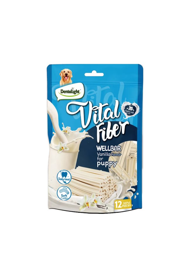 3" Vital Fiber Wellbar Dog Snack - 12pcs With 20% goat's milk powder, Vanilla -80g