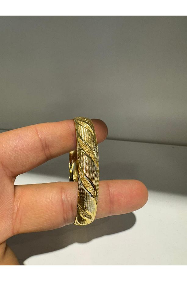 22ayar Altın Kaplama Elmas Gravürlü Modeli 1 Cm Eninde 1 Adet - 3