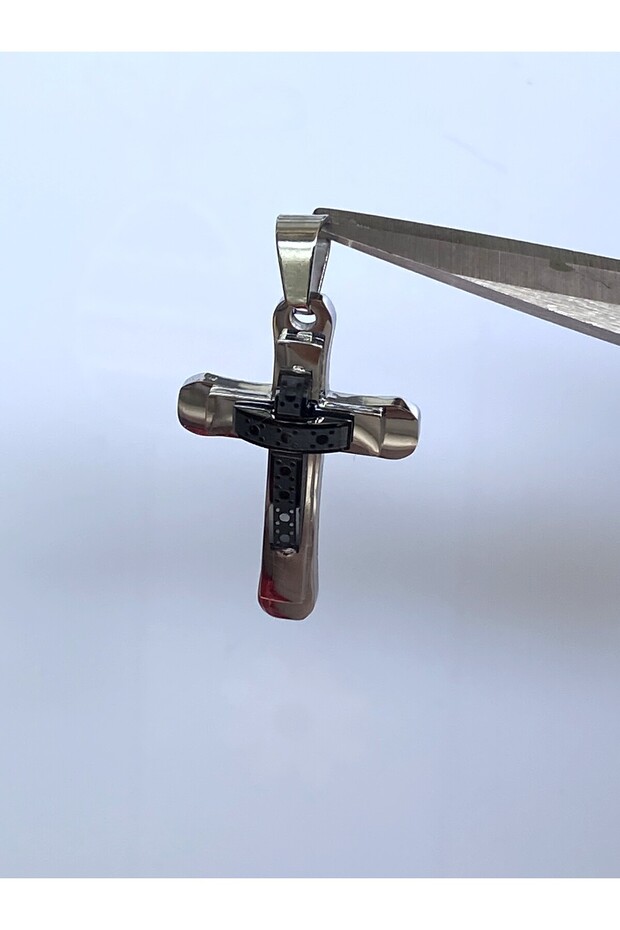 Paslanmaz Çelik Haç Objeli Çelik Kolye Ucu Katlı Model - 4