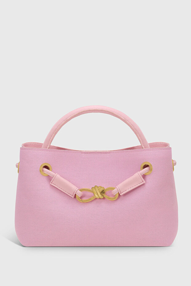 Canvas Pink Long Strap Daily Bag with Metal Accessories 281