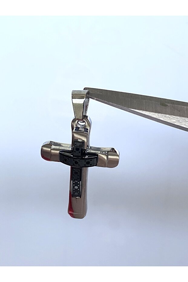 Paslanmaz Çelik Haç Objeli Çelik Kolye Ucu Katlı Model - 2